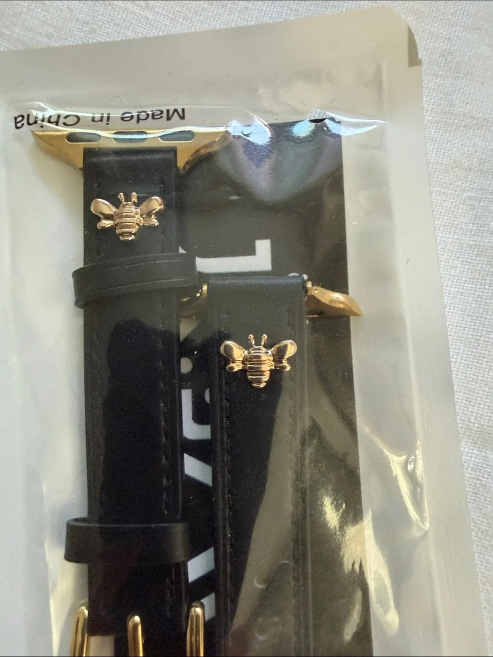 Leather Apple Watch Band with Gold Bee Accent - set of Two Brown and Black
